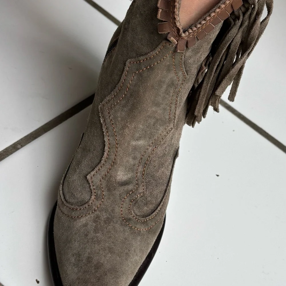 El Vaquero suede Cowboy Cowgirl western fringe leather ankle boots Italy 7.5
